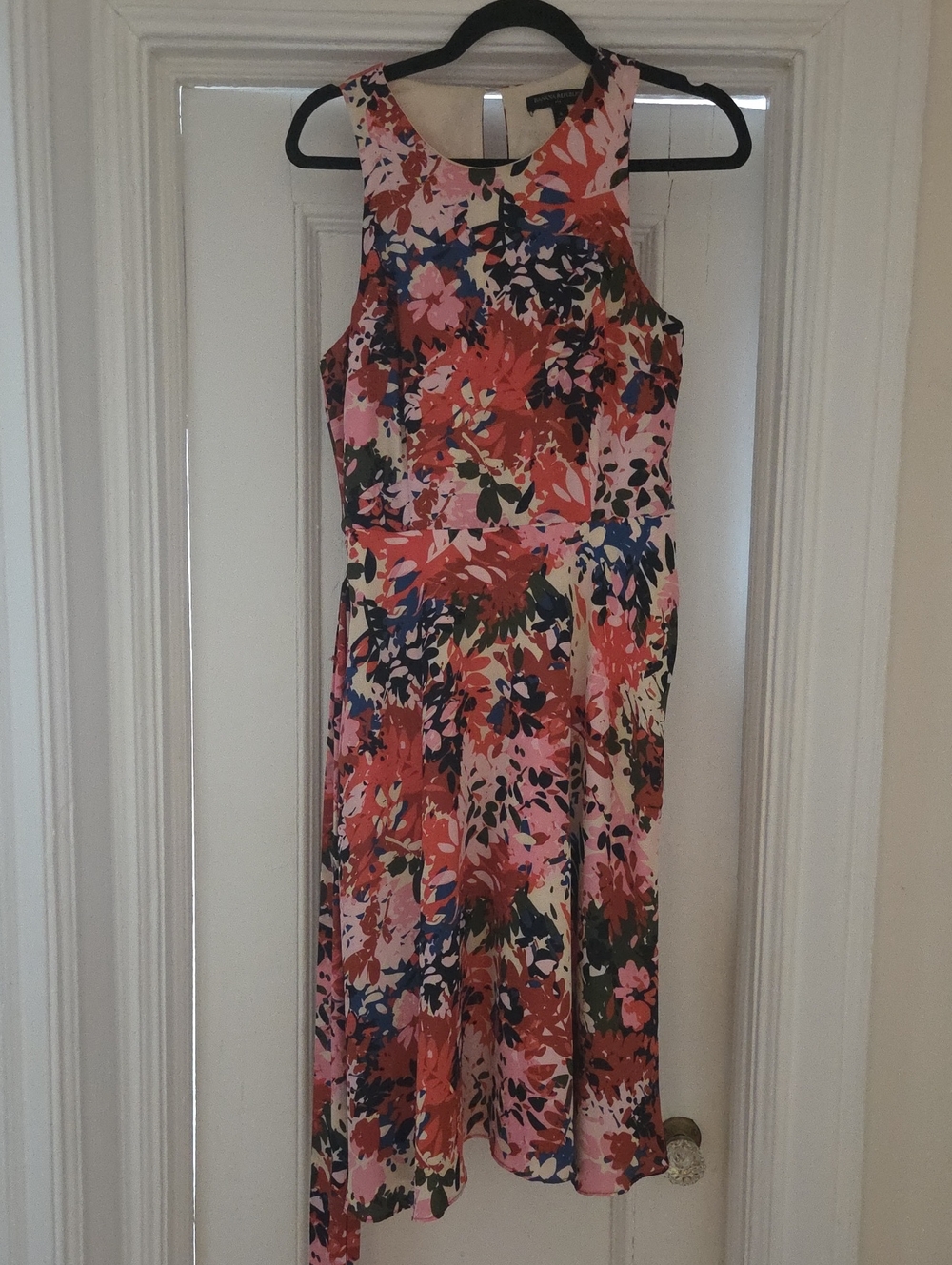 Banana Republic Floral Sleeveless Tie at Waist Midi Dress in Coral Pink